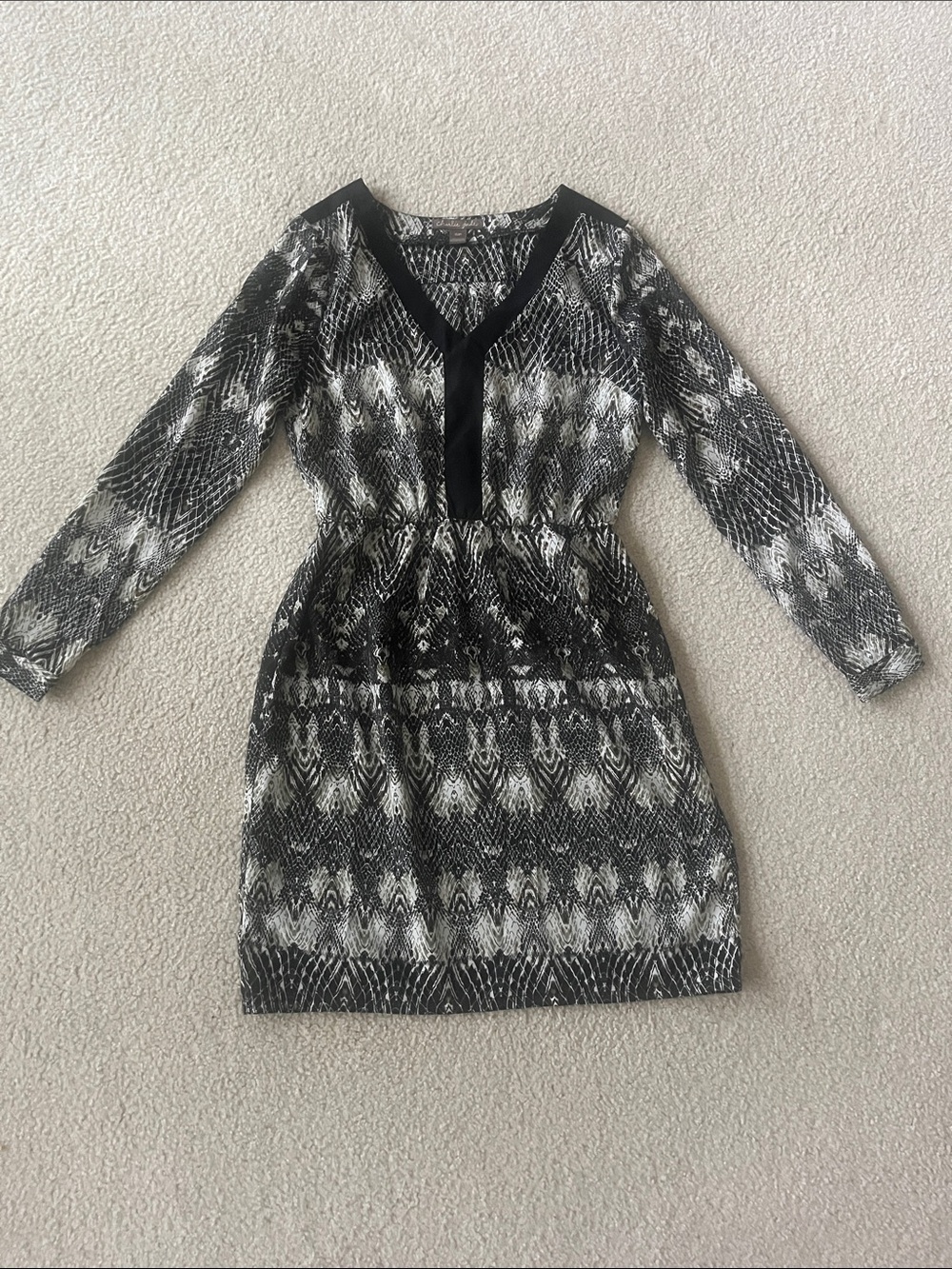 Charlie Jade Black and White Patterned Long-Sleeve Dress